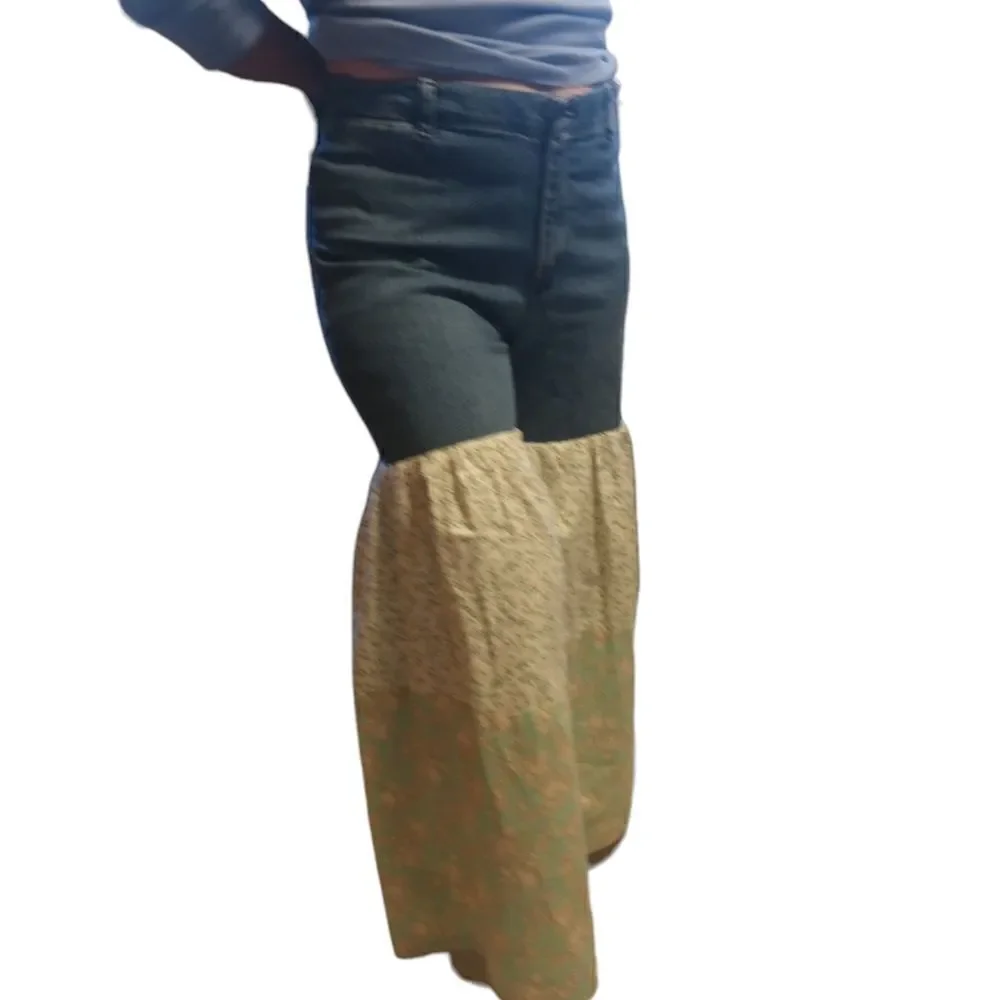Upcycled recycled customized vintage hippie gypsy  bell bottom denim jean 12 - Picture 11 of 12